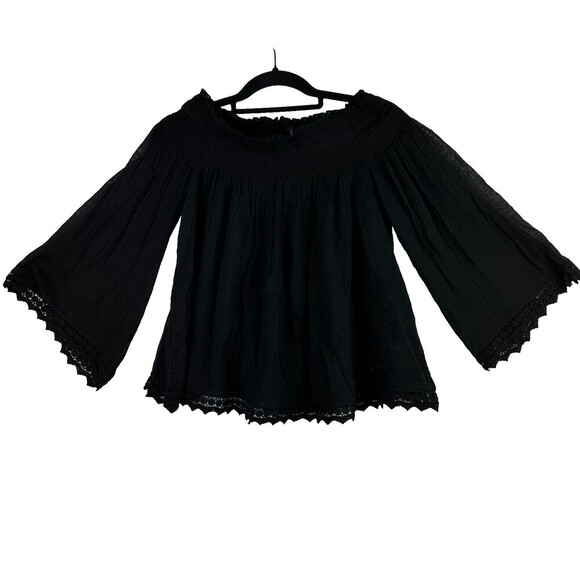2/$30 Zara Black Oversized Flowy Blouse Top Size XS Whimsigoth Boho Smocked - Picture 1 of 9